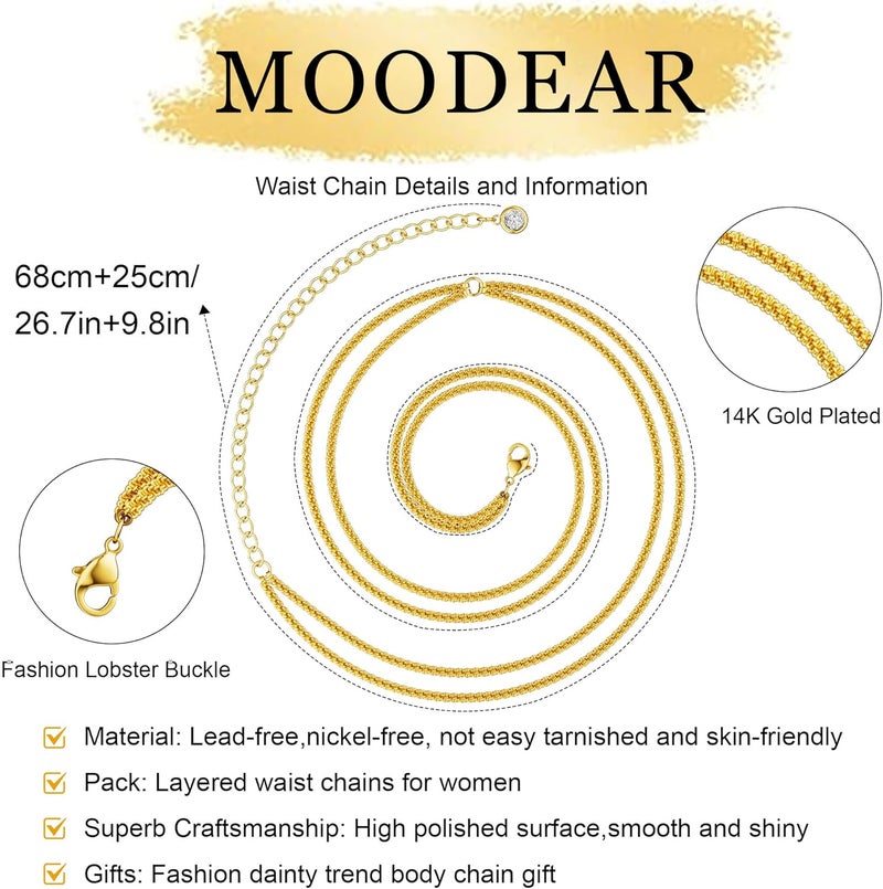Moodear Valentines Day Gifts for Her Waist Chain for Women - Waterproof 14K Gold Plated/Silver Layered Belly Beads Chains with Drop Cubic Zirconia Body Chain Jewelry Sexy Bikini Belt for Summer Beach - Image 4